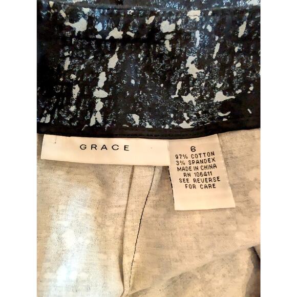 Grace Black Gray Abstract Print Cotton Pencil Skirt Size 6 Back Slit Lined - Picture 3 of 6